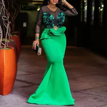 Africano Delle Signore Più Il Formato Aderente Lungo Del Partito Della Sirena Del Vestito Sexy Maglia Trasparente Delle Increspature Delle Donne da Sposa Maxi Abito da Sera Tromba(China)