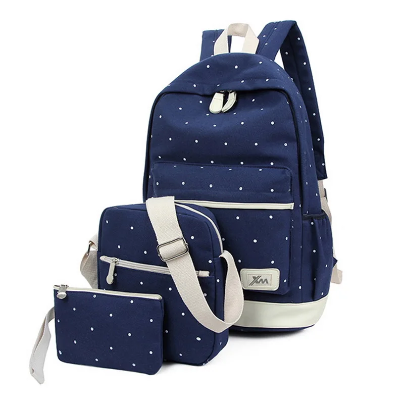 

LOOZYKIT 3pcs/Set Dot Canvas Printing Backpack Women School Back Bags For Teenage Travel Backpacks Female Schoolbag Backpack