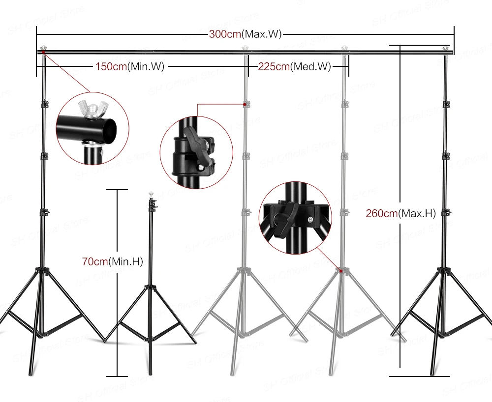 사진 스튜디오 소프트박스 조명 키트, 2.6x3M 배경 프레임, 삼각대 스탠드 반사판 보드, 4 우산, 3 개