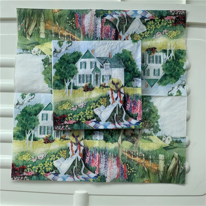 Декупаж Свадебные винтажные салфетки Бумага элегантная ткань деревенский пейзаж девочка дерево дом день рождения Guardanapo вечерние салфетки