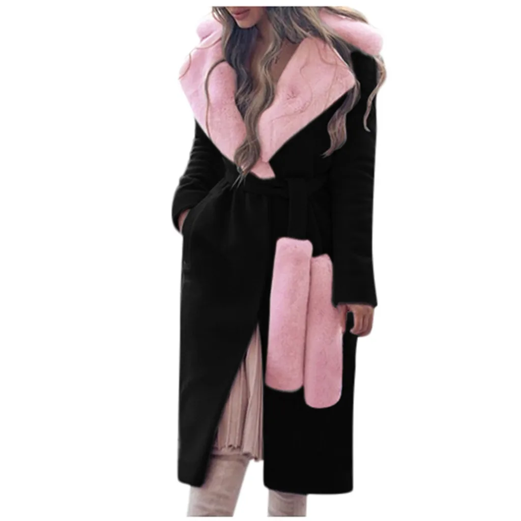 Зимние пальто женские осенние шерстяные плотные куртки с лацканами сексуальные v-образный вырез на шнуровке однотонные повседневные тонкие пальто женские зимние пальто#909
