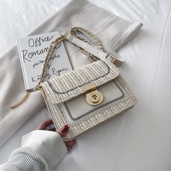 

New Chain Strap Female Shoulder Messenger Handbags Small Straw Bags for Women Casual Summer Beach Ladies' Crossbody Flap Bags