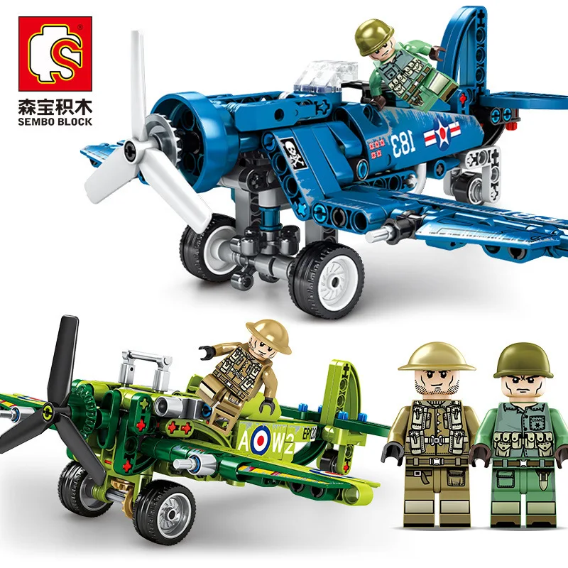 

New WW2 US F4U Pirate Shipborne Fighter US Army Building Blocks British Firefighter Boy SWAT Military Toys