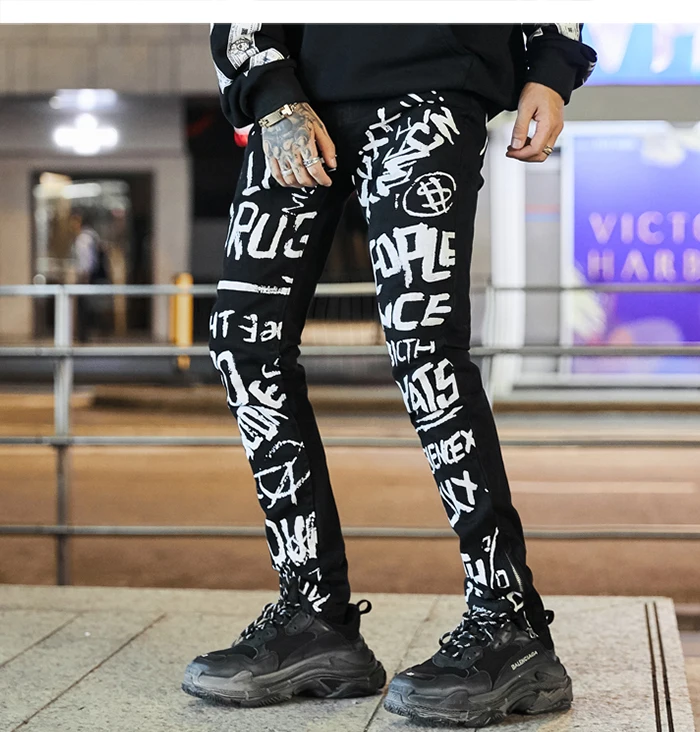 AELFRIC модные джинсы с буквенным принтом для мужчин Harajuku Хип Хоп Брюки Беговые брюки в повседневном стиле мужские гарем карго брюки уличная верхняя одежда