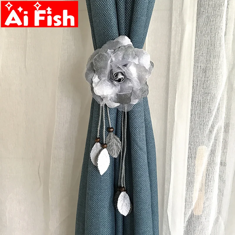 

Chiffon flower tassel curtain clip Korean strap tie rope European yarn curtain tie home curtain buckle one piece of rope A68-50