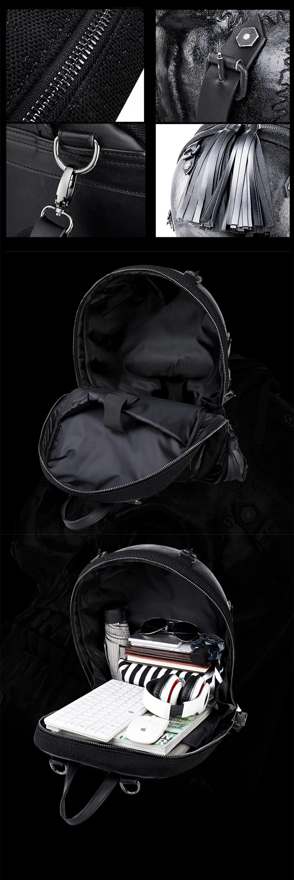 JIEZUOFANG персонализированные уличные крутой рок мужской рюкзак гримаса шаблон череп шаблон рюкзак забавная сумка на плечо пакет
