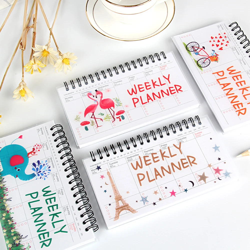 1pcs Cartoon Flamingo Elephant Weekly Daily Schedule Planner Notebook Coil Flip Book Agenda Organizer School Office Stationery