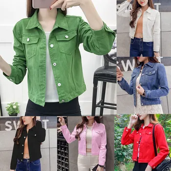 

Autumn New Women Fashion Daily Lapel Solid Casual Denim ButtonsShort Jeans Jacket Coat Wholesale Free Ship Z4