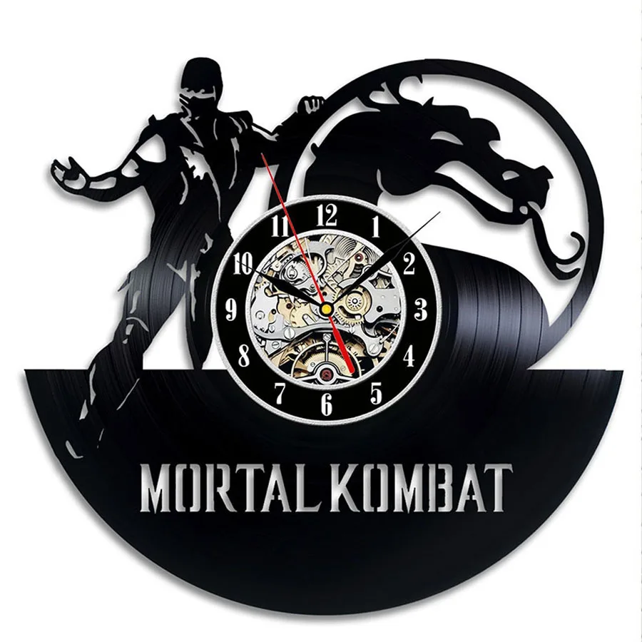 Mmoral Kombat виниловые настенные часы современный дизайн дракон 3D наклейки кинематографическая тематика винтажные настенные часы CD часы для домашнего декора