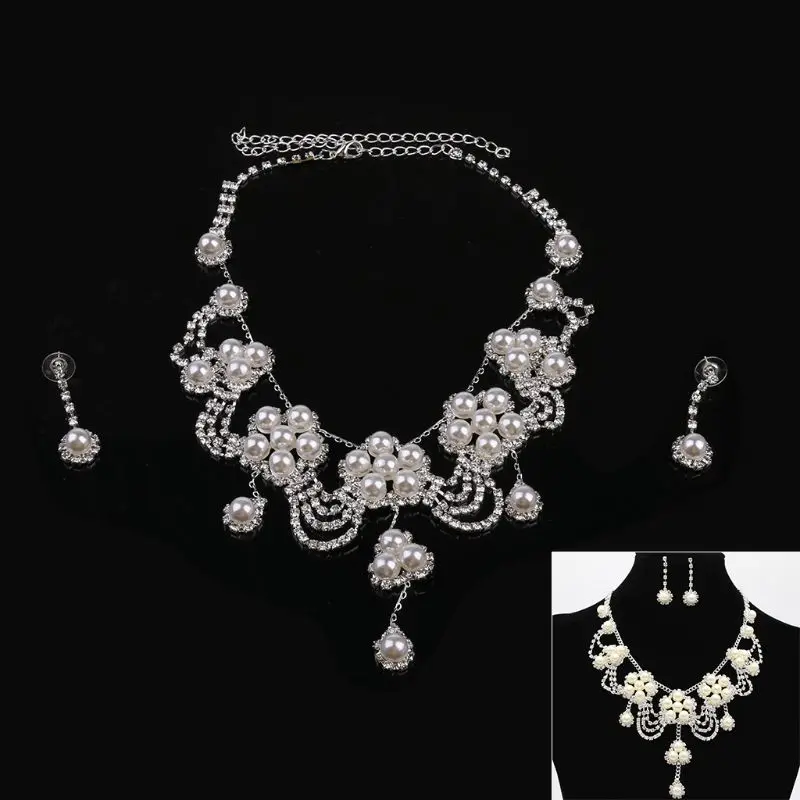 

Banquet Bridal Crystal Earrings Statement Bib Necklace Jewelry Gift Set for Women