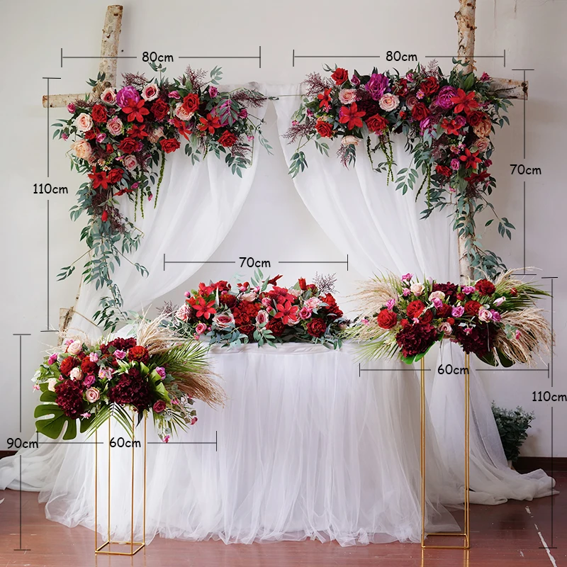 JAROWN Wedding Fake Flower Floral Arch Window Triangular Flower Row Flower Wall Hotel Wedding Stage Background Decorative Flores (12)