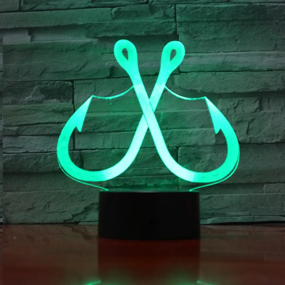 Creative 3D Acrylic Illusion LED Lamp Fish Hook Shape Table Night Light 7 Colors Change RGB Touch Control Christmas Lights 991 | Освещение