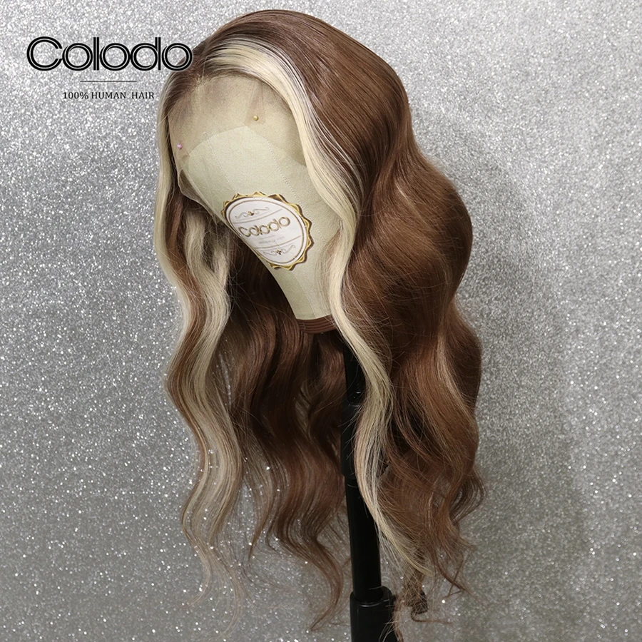 Колодо remy волосы основные парик бесклеевой коричневый Омбре 613 парик на кружеве предварительно выщипанные 2" волнистые бразильские парики на кружеве для женщин
