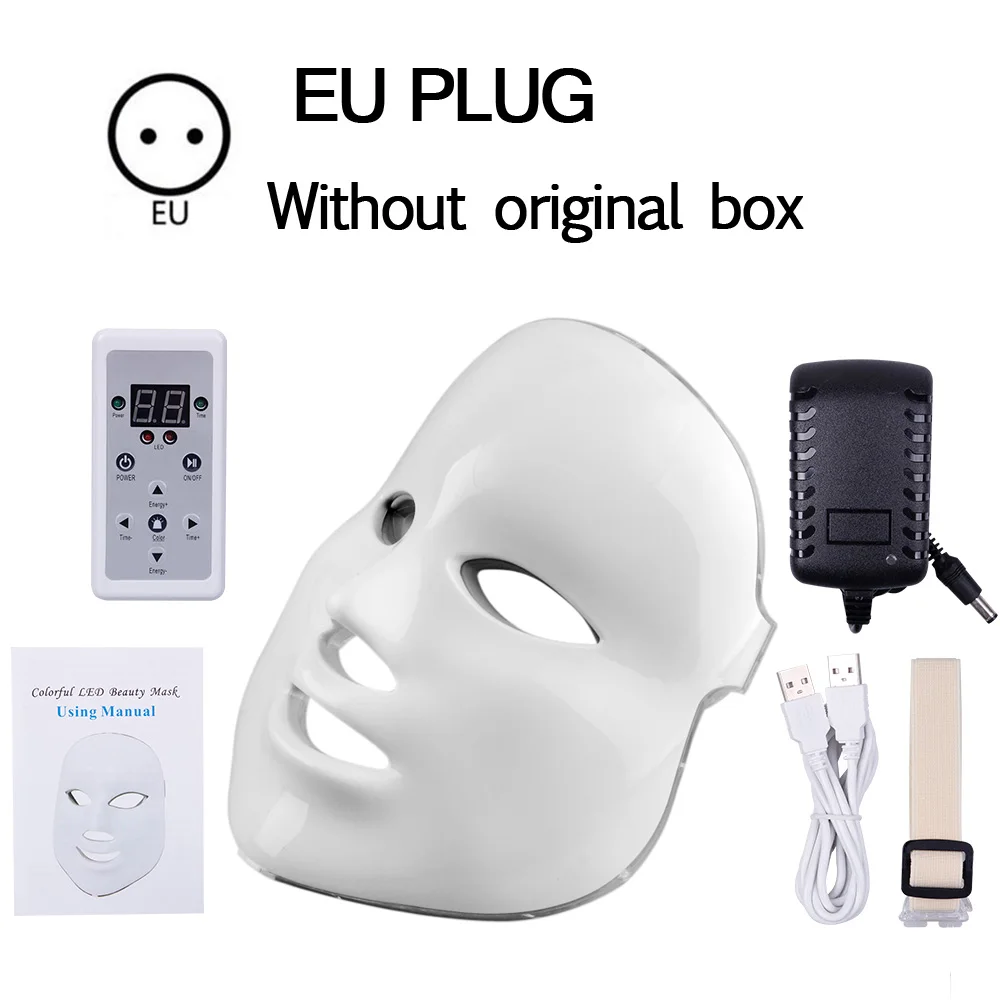 EU Plug without box Светодиодный светильник для омоложения кожи, маска для лица, светодиодный, Корейская фотонная терапия, маска для лица, светодиодный светильник, терапия, маска для акне, светодиодный, 7 коло - Цвет: EU Plug without box
