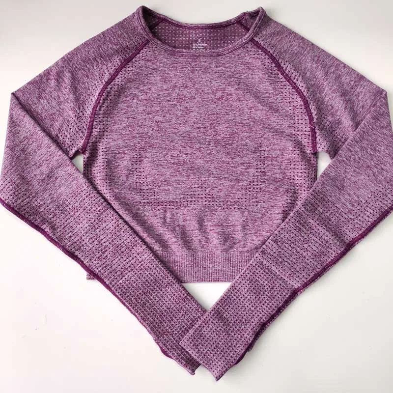 Dark Purple Nepoagym женский бесшовный топ с длинными рукавами, укороченный топ для спортзала, топ для йоги, спортивная одежда для женщин, футболки для тренировок в спортзале - Цвет: Dark Purple