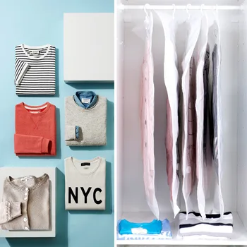 

Clothes Hanging Vacuum Storage Bags Foldable Transparent Compression Pouch Save Space Wardrobe Clothes Organizer