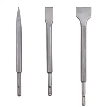 

MeterMall 3Pcs/Set Multifunction Flat Chisel Point Chisel Drill Bit Set for SDS Plus Silver Color