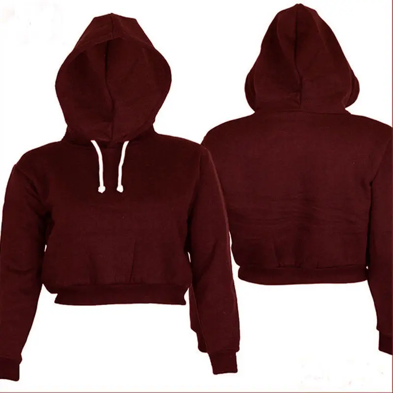 Plain Hangover Crop Top Hooded Full-Length Sleeves Women's Hoodie Sweatshirt image 5