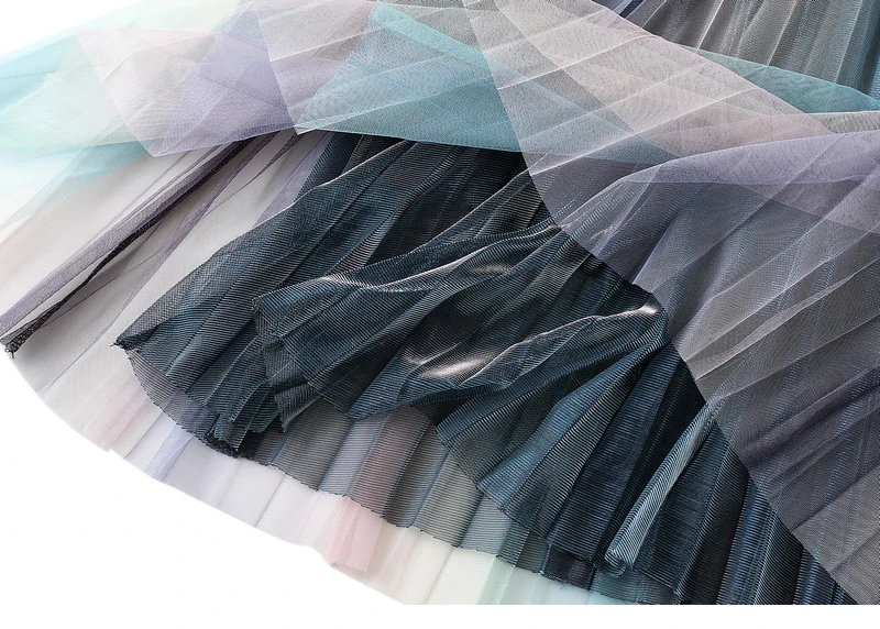 TIGENA אופנה ארוך קפלים טול חצאית נשים 2021 קיץ קוריאני שיפוע אסתטי רשת קו גבוהה מותן מקסי חצאית נקבה