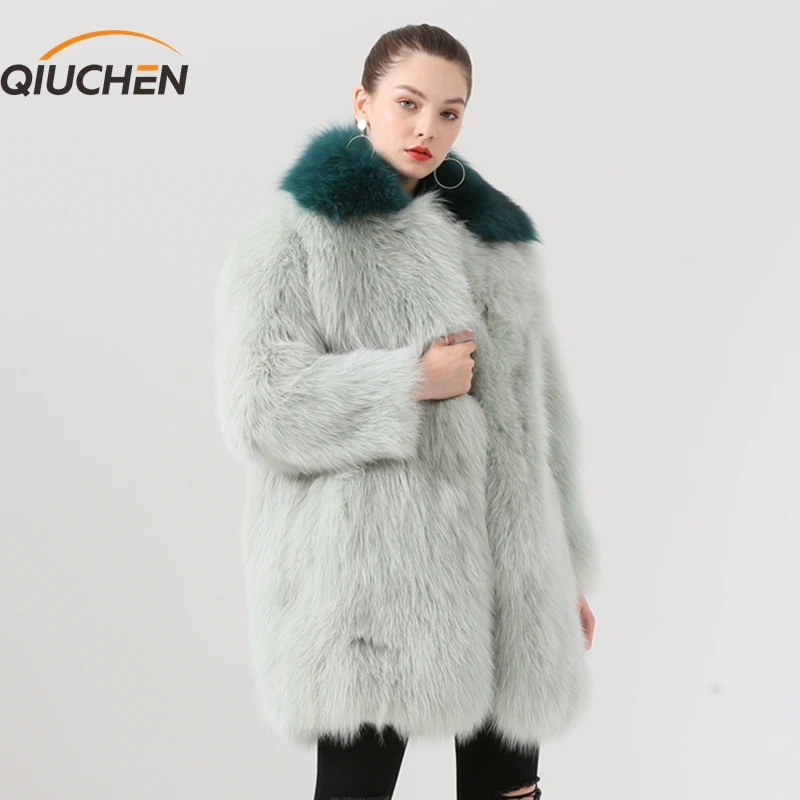 

QIUCHEN PJ19048 2019 New arrival women real fox fur winter coat luxury furs coat fashion model Free shipping