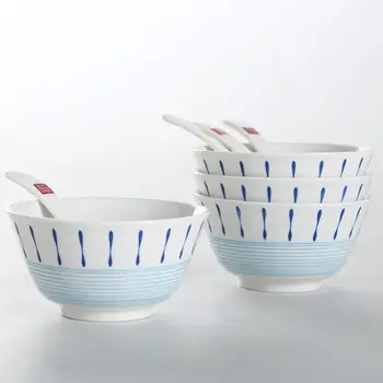 

8Pcs/Set Blue Pattern Ceramic Tableware Set(4Pcs Bowls+4Pcs Spoons)