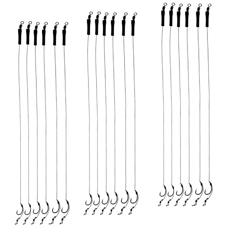 18Pcs 12lb Fishing Hair Rigs Assorted Hand Tied Carp Fishing Barbless Hooks