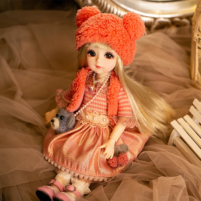 Cute Face 30cm BJD Doll 18 Movable Jointed Pouting DIY Bjd Dolls Princess Toys BJD Round Face long Hair DIY Toy Gift for Girls 8