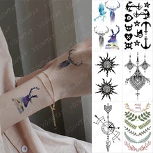Waterproof Temporary Tattoo Sticker Reindeer Forest Compass Henna Bow and Arrow Black Tatto Hand Arm Men Women Children Tattoos