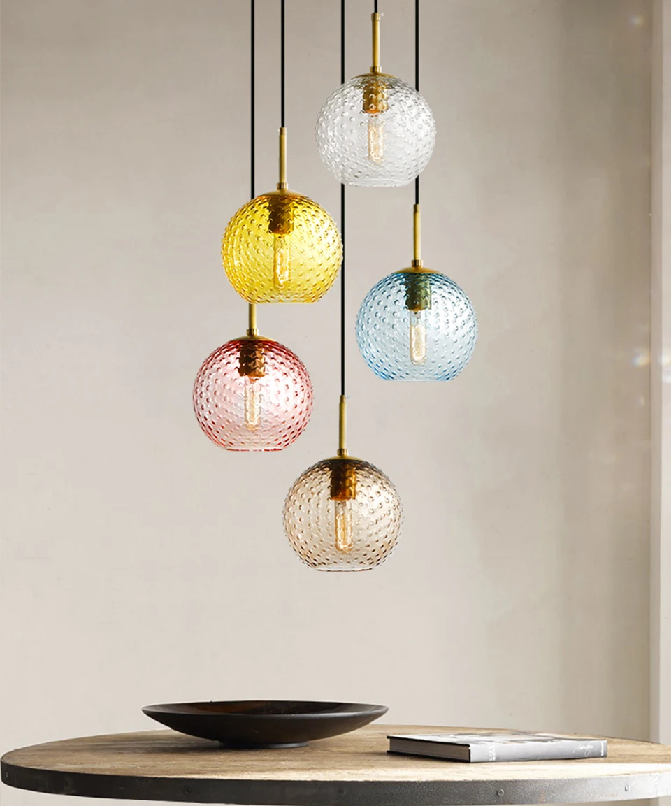 

lyustra lampachina American Creativity LED Small Pendant Lights Colored Glass Pendant Lamp Nordic Cafe Meal Bar Bedroom