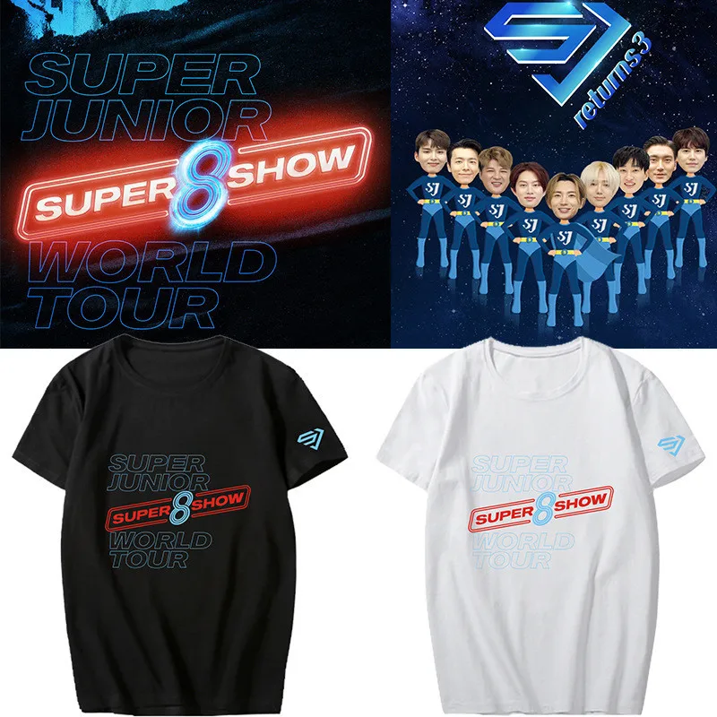 Футболка PT1154 SUPER JUNIOR World Tour Suprt Show 8 в Корейском стиле футболки хип хоп с коротким