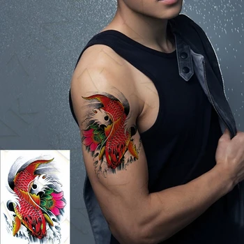 

Temporary Tattoo Sticker Flower Spray Red Carp Koi Fish Art Water Waterproof Transfer Tatto Fake Flash Tatoo for Women Men