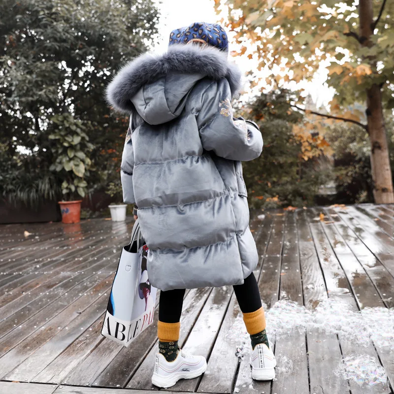 Children's Wear Fall Winter Girls'Cotton-padded Jacket kids clothes Outerwears Parkas 4-13years long Snow Wear coat 362
