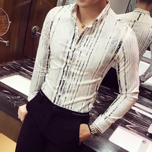 Премиум брендовые Модные мужские осенние Рубашки в тонкую полоску с длинными рукавами/мужские деловые рубашки высокого качества с отворотом размер S-3XL