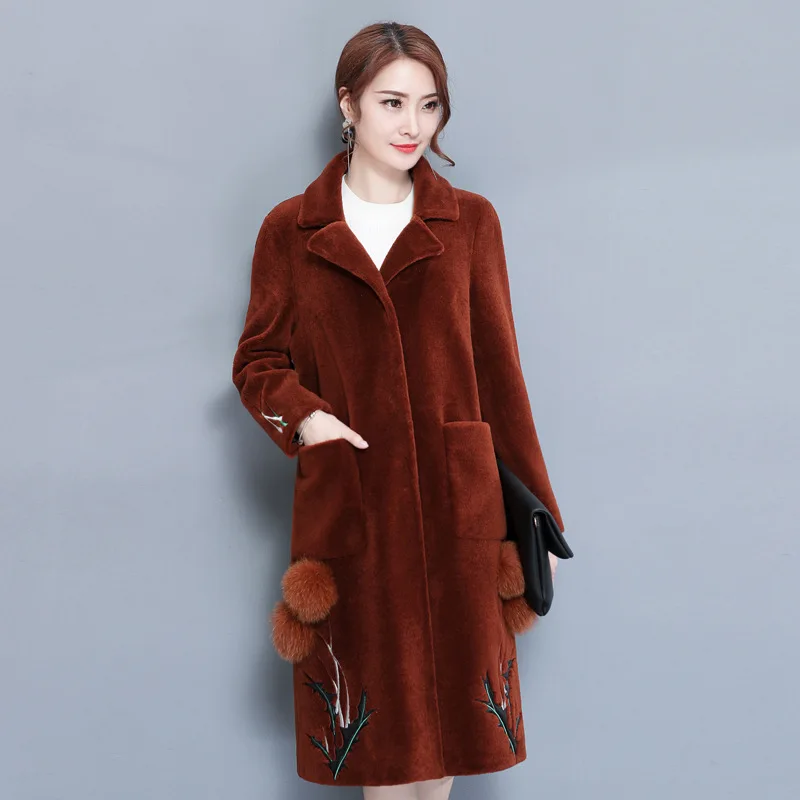 

2019 New Style Haining Sheep Shearing Fur Coat Slim Fit Slimming Wool Leather Fur Coat Women's Mid-length