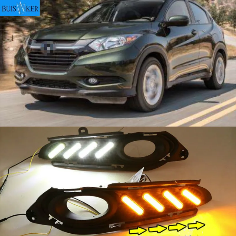 

Для Honda HR-V вариабельности сердечного ритма 2014 ~ 2018 без ошибок дневные ходовые огни светильник светодиодный DRL Противотуманные фары дальнего света автомобиля для укладки волос