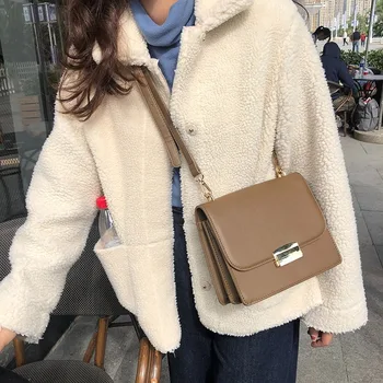 

2020 New Retro Solid Color Lock Shoulder Square Sling Bag Women's Bag Fashion Simple Messenger Bag