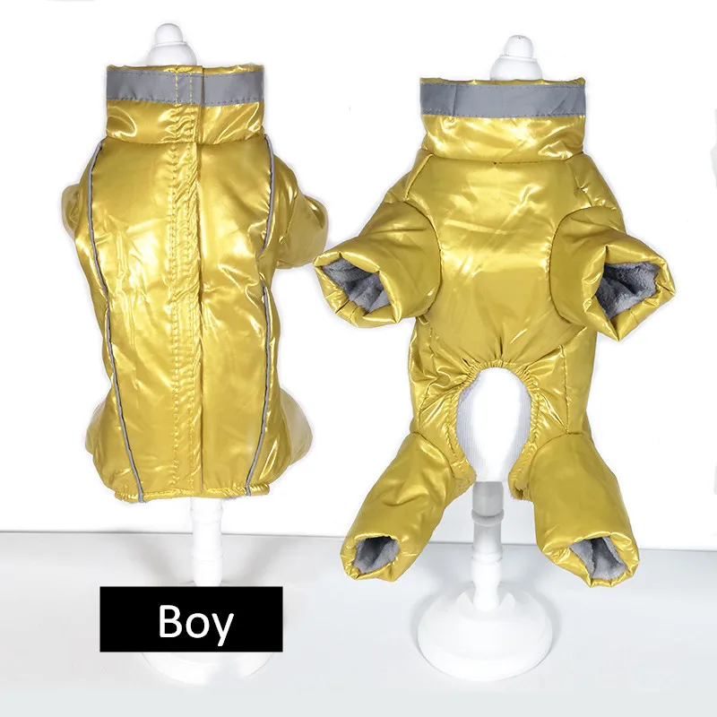 Одежда для собак для маленьких собак зимняя теплая водонепроницаемая куртка для питомцев комбинезон Светоотражающие зимние комбинезоны для питомцев для мальчиков и девочек - Цвет: boy gold