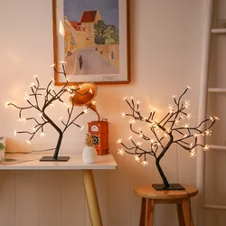 LED USB Tree Light Table Lamp Curtins for Livingroom Room Decor Aesthetic Garland Home Ornaments  Holiday Decorations Fairy