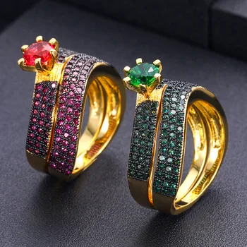 

jankelly New Hot Indian African Dubai Wide Full Prong CZ Rings For Women Superstar Party Show Jewelry Individuality Attrective