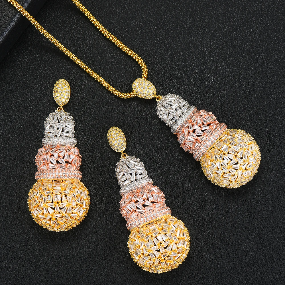 

SISCATHY New Luxury Disco Cubic Zircon Nigerian Necklace Earring Jewelry Sets For Women Wedding Indian Dubai Bridal Jewelry Sets