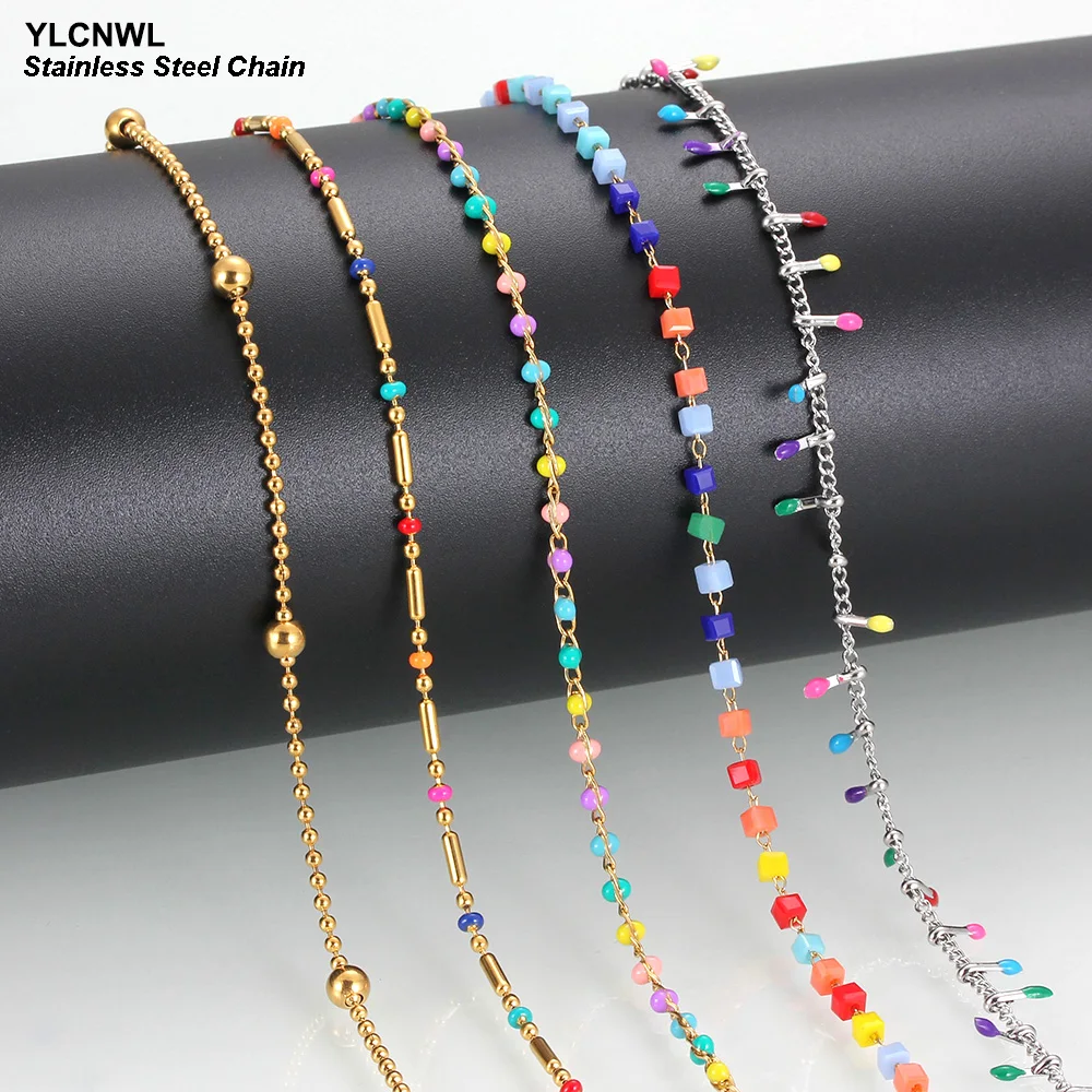 Multi-Colour Stainless Steel Chain Necklace For Women Thin Simple Cute Charm Enamel Ladies Girl Link Choker Jewelry Wholesale