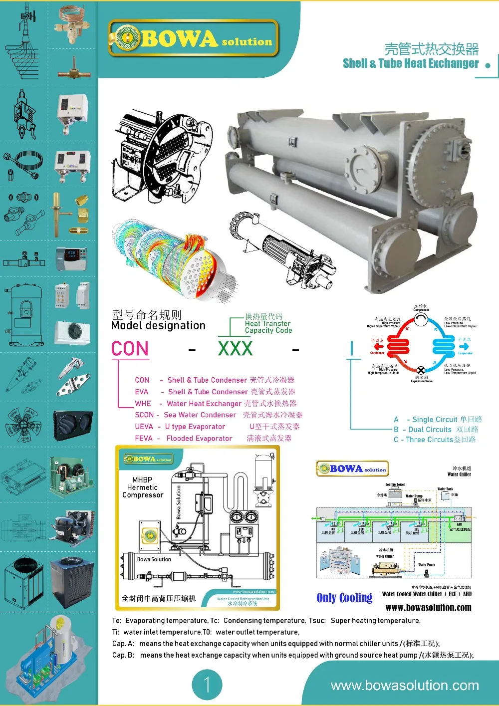 50HP + 50HP кожухотрубный hex для двойной хладагента круги (два S6F30.2Y) и воды круга brine морозильник единиц