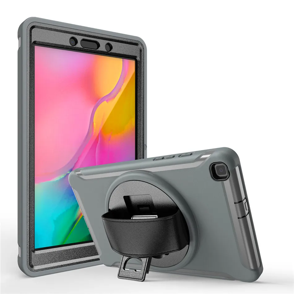 Серый Защитный чехол для samsung galaxy tab A 8,0 SM-T290, для SM-T295 T297 с поворотом на 360 градусов с подставкой+ ремешок на руку - Цвет: Серый