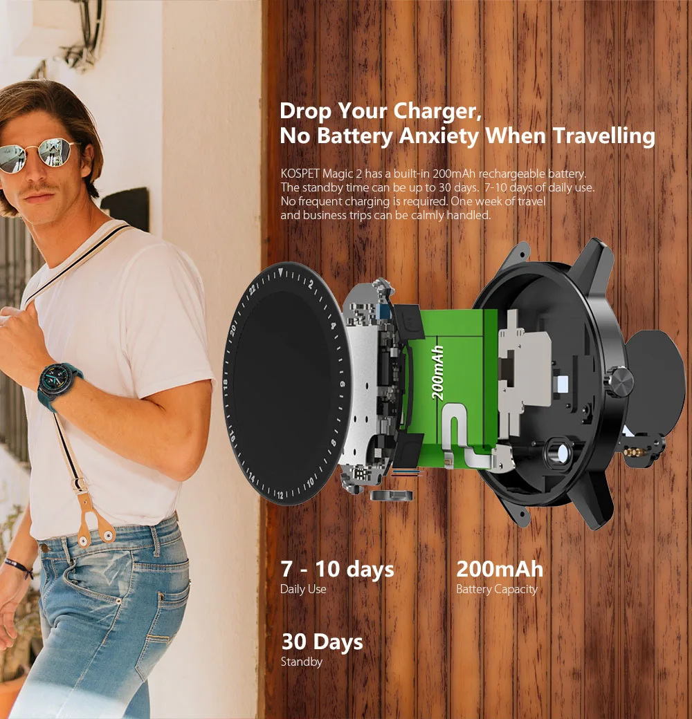 Kospet MAGIC 2 1.3 inch Smart Watch Battery Life