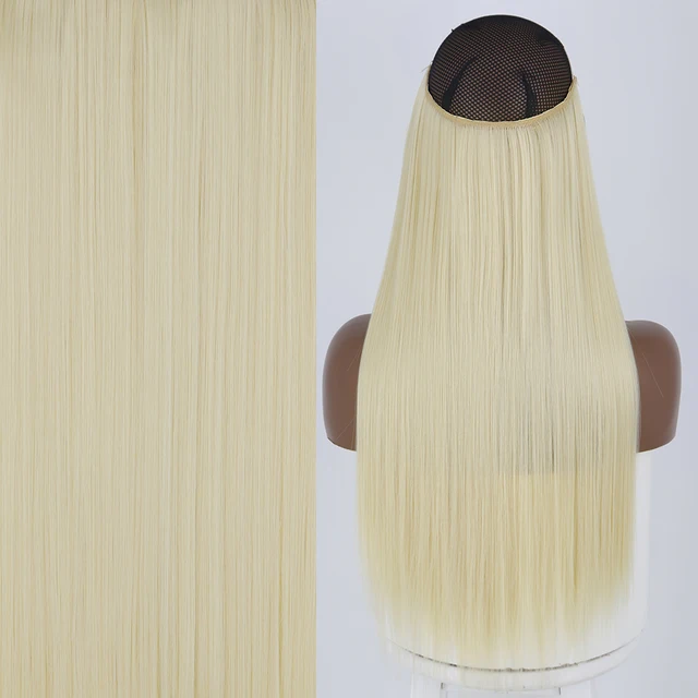 Synthetic No Clip Invisible Wire Hair Extensions Straight Natural Black Blonde One Piece False Hairpiece Halo Hair Extension Z-613