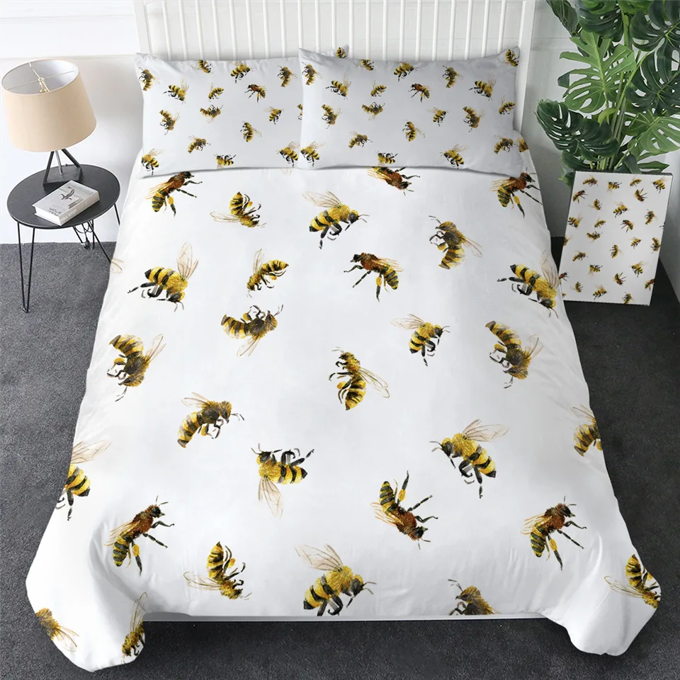 White 2 Постельное белье Outlet honey Bee пододеяльник Золотой роскошный комплект постельного белья Королева Корона одеяло покрывало черный белый современное постельное белье Прямая поставка - Цвет: White 2