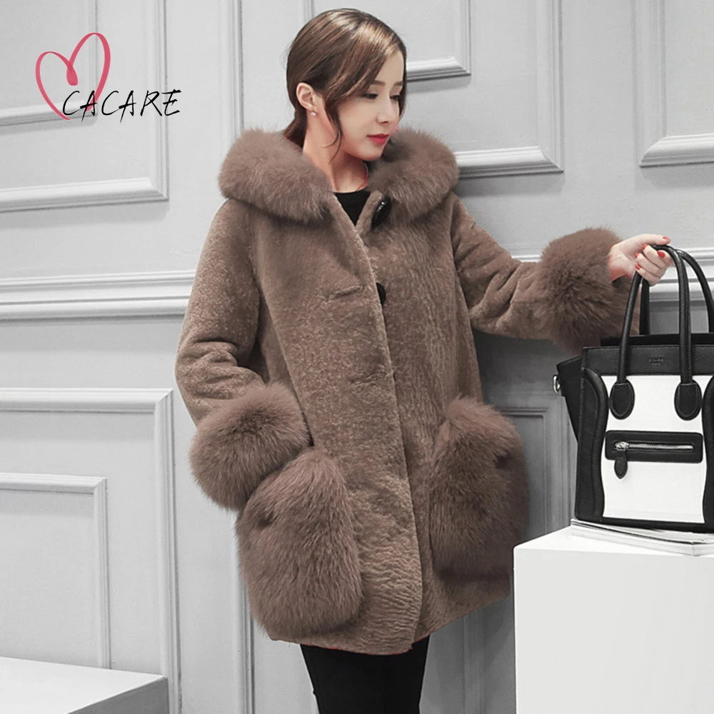 

Faux Fur Coat Women Warm Fashion Long Loose Trench Coats Jackets 2021 Winter Hooded F0218 Plus Fake Fur 9 Colors XS-4XL CACARE