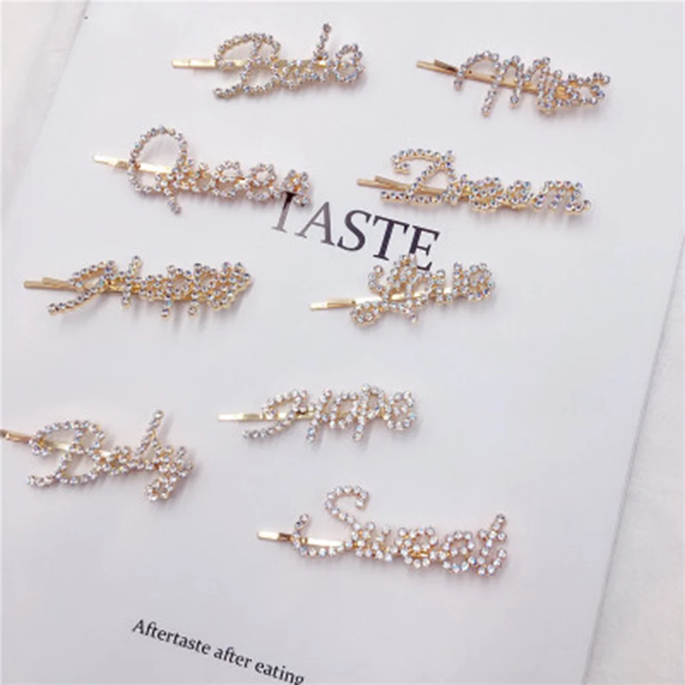 New Hairpins Crystal Shiny Rhinestones Word Letters Hair Clips Women Styling Tool Hairgrip Diamond Hair Accessories Clips Clamp