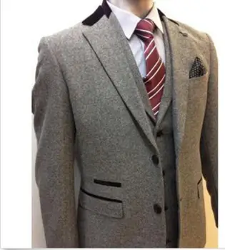 

2020 Latest Design Winter Patchwork Men Suits Slim Fit Fashion Tuxedo Custom Style Suits Groom Prom Blazer Masculino 3 Pieces