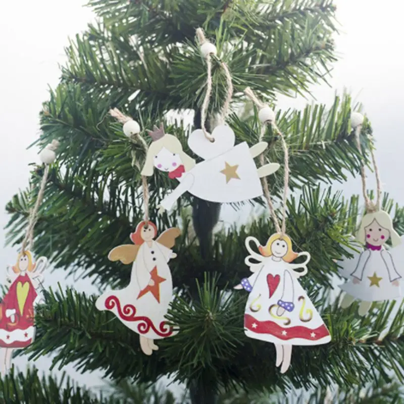 

8pcs/set Christmas Angel Girl Wooden Pendants Ornaments for Hanging Xmas Tree Party Decorations Kids Gift D5BD